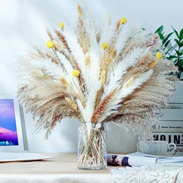 100PCS Natural Dried Pampas Grass Decor - 17.5" Fluffy Pampas Grass Bouquet - Boho Home Decor Dried ...