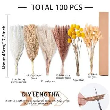 100PCS Dried Pampas Grass - Boho Home Decor