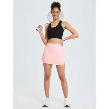 BALEAF Women's Pleated Tennis Skirts High Waisted Lightweight Athletic Golf Skorts Skirts with Shorts Pockets Pink Small