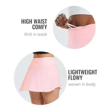 BALEAF Women's Pleated Tennis Skirts High Waisted Lightweight Athletic Golf Skorts Skirts with Shorts Pockets Pink Small