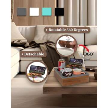 Hitseon Couch Cup Holder Tray, Handy Soft Silicone Acacia Wooden Couch Caddy for Bed Car Seat Beach ...