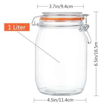 Encheng 32 oz Wide Mouth Mason Jars With Airtight Hinged Lids, Leak Proof Rubber Gasket - 1000ml Glass Storage Containers, Set of 4