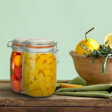 Encheng 32 oz Wide Mouth Mason Jars With Airtight Hinged Lids, Leak Proof Rubber Gasket - 1000ml Glass Storage Containers, Set of 4