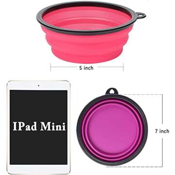 PetBonus 2-Pack Silicone Collapsible Dog Bowls, BPA Free Dishwasher Safe, Portable Foldable Expandable Travel Bowl, Food Water Feeding Cup Dish for Dogs Cats with 2 Carabiners (Purple, Pink)