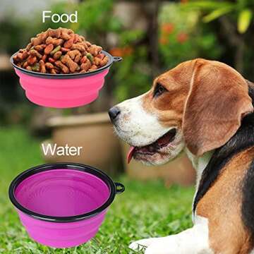 PetBonus 2-Pack Silicone Collapsible Dog Bowls, BPA Free Dishwasher Safe, Portable Foldable Expandable Travel Bowl, Food Water Feeding Cup Dish for Dogs Cats with 2 Carabiners (Purple, Pink)