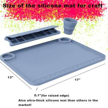 Svartur Silicone Painting Mat with Cup and Palette Detachable, 17"X13" Thick Silicone Craft Mat with...