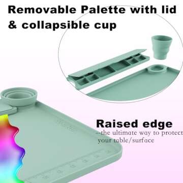 Svartur Silicone Painting Mat with Cup and Palette Detachable, 17"X13" Thick Silicone Craft Mat with Raised Edge for Artist, Kids Painting Station Silicone Creator Mat, Gray & Coral Pink