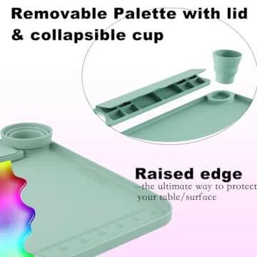 Svartur Silicone Painting Mat with Cup and Palette Detachable, 17"X13" Thick Silicone Craft Mat with Raised Edge for Artist, Kids Painting Station Silicone Creator Mat, Gray & Coral Pink