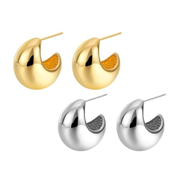 Elegant Brass Teardrop Chunky Earrings: Gold & Silver Duo for Women