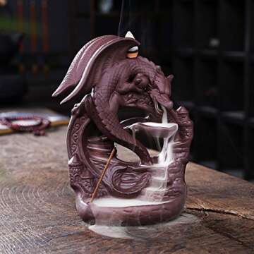 INONE Ceramic Dragon Incense Burner with 100 Cones, Waterfall Backflow Incense Holder, Aromatherapy Ornament, Zen Decor, Home Decor, Room Decor