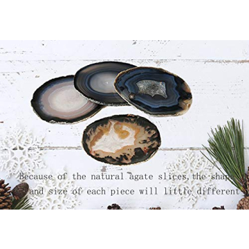 JIC Gem Natural Agate Coasters Set 4 - Unique Home Décor