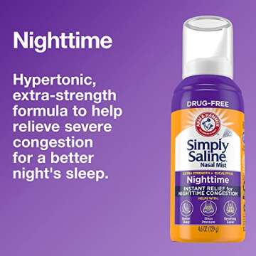 ARM & HAMMER Simply Saline Nighttime Nasal Mist 4.6oz- Instant Relief for SEVERE Congestion- One 4.6oz Bottle