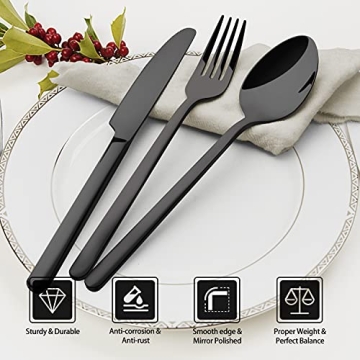 KINGSTONE Black Flatware Set for 4 - 20 Piece Set