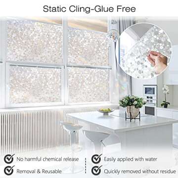 rabbitgoo Window Privacy Film, Decorative Rainbow Window Clings for Glass Covering, Static Cling Non Adhesive Door Stickers UV Blocking, Stained Glass Vinyl Decal, 3D Pebble, 17.5 x 78.7 inches