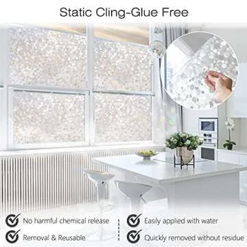 rabbitgoo Window Privacy Film, Decorative Rainbow Window Clings for Glass Covering, Static Cling Non Adhesive Door Stickers UV Blocking, Stained Glass Vinyl Decal, 3D Pebble, 17.5 x 78.7 inches