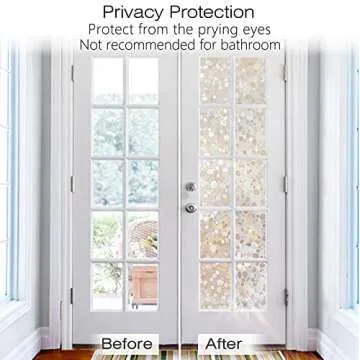 rabbitgoo Window Privacy Film, Decorative Rainbow Window Clings for Glass Covering, Static Cling Non Adhesive Door Stickers UV Blocking, Stained Glass Vinyl Decal, 3D Pebble, 17.5 x 78.7 inches