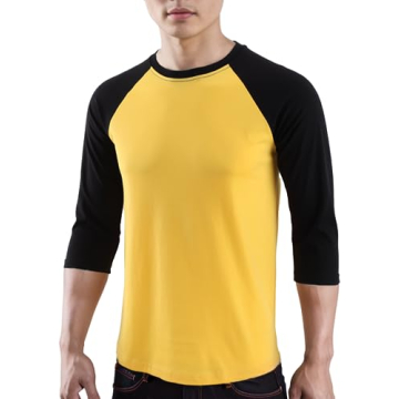 KNQR Men's Casual Fashion Slim Fit Tagless 3/4 Sleeve Action Sports Athletic Baseball Jersey K.Gold/...
