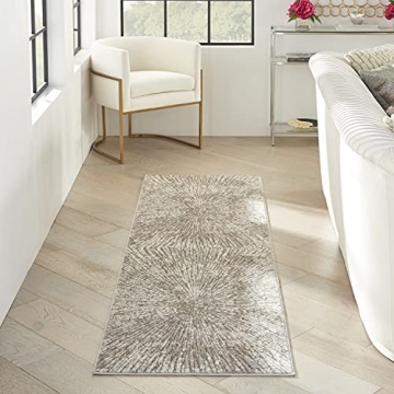 Inspire Me! Home Décor Metallic Modern Grey Mocha 2'2" x 7'6" Area -Rug, Easy -Cleaning, Non Sheddi...