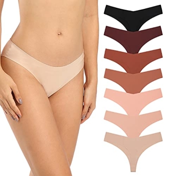 SHARICCA Women Seamless Thong No Show Strench Underwear Comfortable Invisible Soft Panties 7 Pack (7...