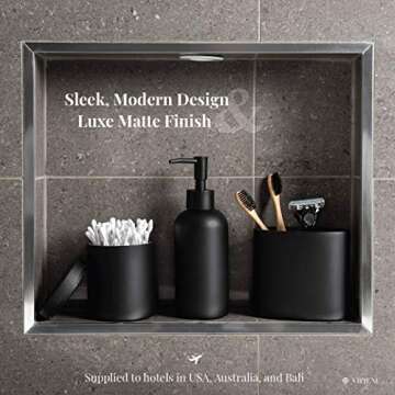Premium 5 Pcs Matte Black Bathroom Accessories Set Complete. Black Bathroom Decor Sets. Matte Black Bathroom Accessory Set Black. Black Bathroom Set Black. Black and White Bathroom Accessories