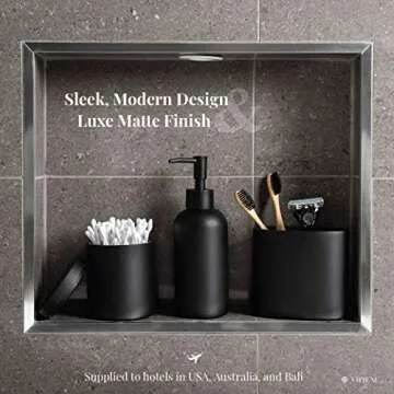 Premium 5 Pcs Matte Black Bathroom Accessories Set Complete. Black Bathroom Decor Sets. Matte Black Bathroom Accessory Set Black. Black Bathroom Set Black. Black and White Bathroom Accessories