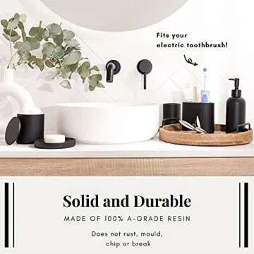 Premium 5 Pcs Matte Black Bathroom Accessories Set Complete. Black Bathroom Decor Sets. Matte Black Bathroom Accessory Set Black. Black Bathroom Set Black. Black and White Bathroom Accessories