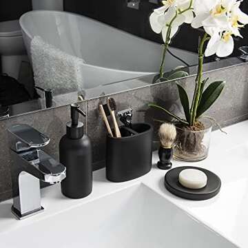 Premium 5 Pcs Matte Black Bathroom Accessories Set Complete. Black Bathroom Decor Sets. Matte Black Bathroom Accessory Set Black. Black Bathroom Set Black. Black and White Bathroom Accessories