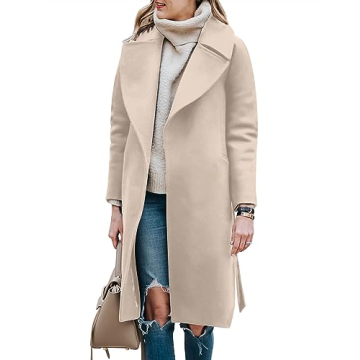 BZB Women's Long Wool Blend Pea Coat Winter Casual Overcoat Notched Lapel Collar Trench Coat Belted ...