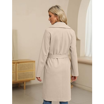 BZB Women's Long Wool Blend Pea Coat Winter Casual Overcoat Notched Lapel Collar Trench Coat Belted Long Jacket Outerwear