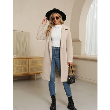 BZB Women's Long Wool Blend Pea Coat Winter Casual Overcoat Notched Lapel Collar Trench Coat Belted Long Jacket Outerwear