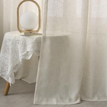 Ftinala 108 Inch Natural Linen Sheer Curtains - Elegant Drapes