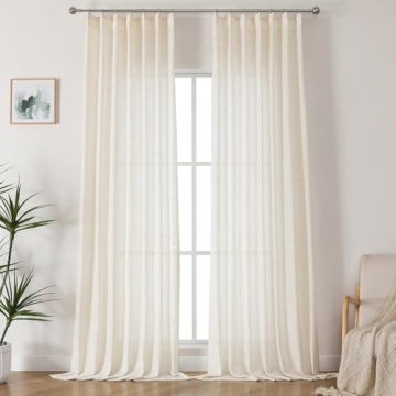 Ftinala 108 Inch Natural Linen Sheer Curtains - Elegant Drapes