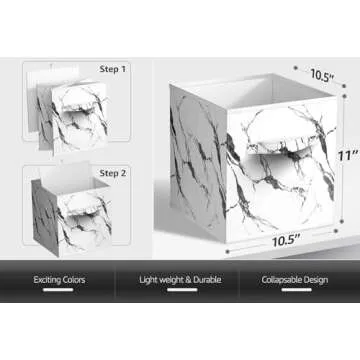 Sorbus White Marble Storage Bins - Stylish 11" Foldable Organizer