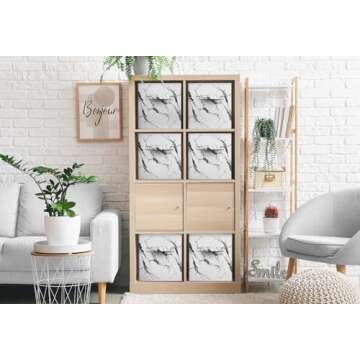 Sorbus Collapsible Storage Bins - 11" Sturdy Foldable Fabric Storage Cubes with Handle - 4 White Marble Organization and Storage Baskets for Organizing Pantry, Closet, Nursery, Dorm, Toy Storage
