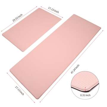 Lyeasw Non-Slip Pink Kitchen Mats Set - 2 Pcs, 17"x47" & 17"x29"