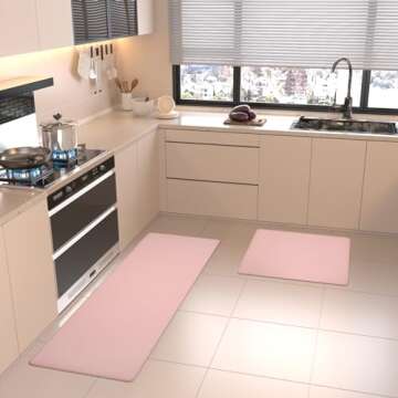 Lyeasw Non-Slip Pink Kitchen Mats Set - 2 Pcs, 17"x47" & 17"x29"