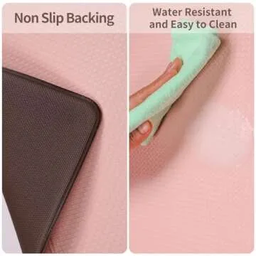 Lyeasw Non-Slip Pink Kitchen Mats Set - 2 Pcs, 17"x47" & 17"x29"