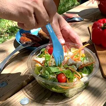 Tapirus Spork to Go V8 Set - 8 Colorful Durable and BPA Free Sporks - Spoon, Fork and Knife Combo Utensils Flatware Mess Kit for Camping and Outdoor Activities - with Bottle Opener and Carrying Case