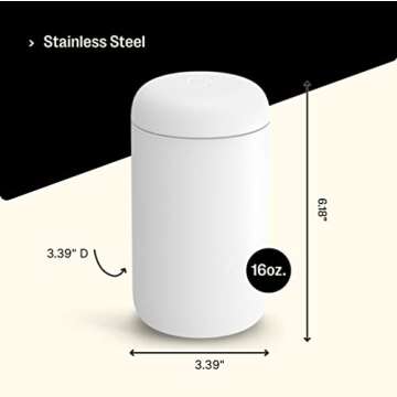 Fellow 16 oz Carter Wide Travel Mug - Wide Mouth Vacuum-Insulated Stainless Steel Coffee Mug - Tea and Coffee Tumbler - Travel Coffee Mug with Ceramic Interior - Matte White