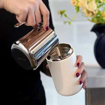 Fellow 16 oz Carter Wide Travel Mug - Wide Mouth Vacuum-Insulated Stainless Steel Coffee Mug - Tea and Coffee Tumbler - Travel Coffee Mug with Ceramic Interior - Matte White