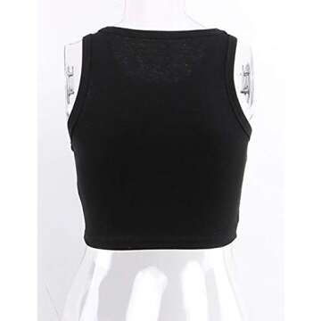 Meladyan Women's Basic Solid O Neck Rib-Knit Crop Vest Sleeveless Racerback Cropped Sports Tank Tops (Large, Black)
