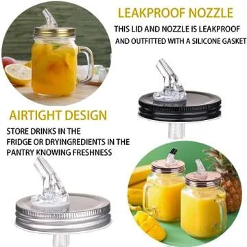 Mason Jar Pour Spout, For Spout Spouting Lid Mason Jars Regular Spout Size 70mm Dispenser Sprouting Lid Leak Proof 2 Pack + 4 Caps(rose gold) (2 rose gold)