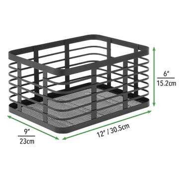 mDesign Flat Wire Metal Basket for Kitchen Organization - 12" Wide Food Organizer Bin - Metal Storage Basket - Perfect for Organizing Bulk Pantry - Carson Collection - 6 Pack - Matte Black