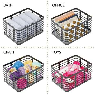 mDesign Flat Wire Metal Basket for Kitchen Organization - 12" Wide Food Organizer Bin - Metal Storage Basket - Perfect for Organizing Bulk Pantry - Carson Collection - 6 Pack - Matte Black