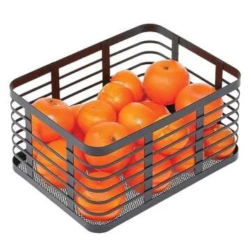 mDesign Flat Wire Metal Basket for Kitchen Organization - 12" Wide Food Organizer Bin - Metal Storage Basket - Perfect for Organizing Bulk Pantry - Carson Collection - 6 Pack - Matte Black