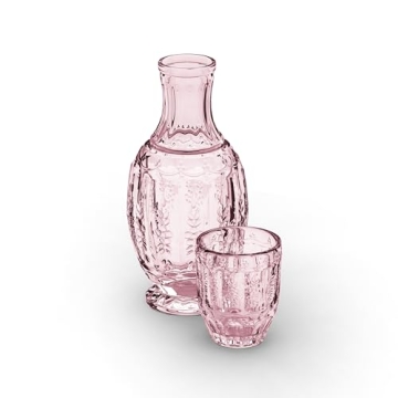 Vintage Pink Purple Glass Carafe Set with Tumbler Lid