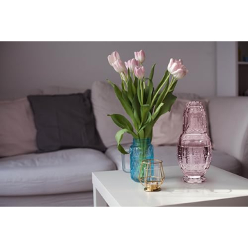 Vintage Pink Purple Glass Carafe Set with Tumbler Lid