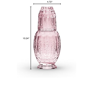 Vintage Pink Purple Glass Carafe Set with Tumbler Lid