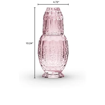 Vintage Pink Purple Glass Carafe Set with Tumbler Lid
