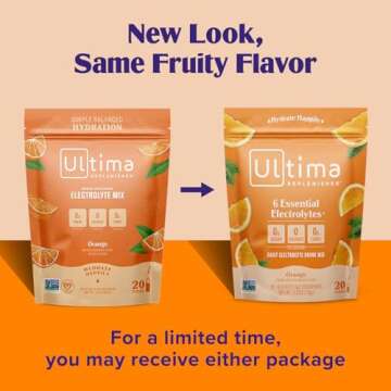 Ultima Replenisher Daily Electrolyte Powder Drink Mix – Orange, 20 Stickpacks – Hydration Packet...
